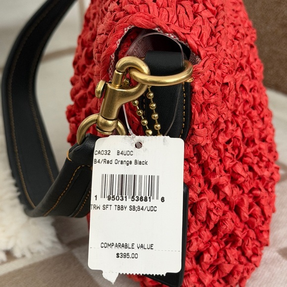 RARE NWT Coach Raffia Red Black Woven Shoulder Crossbody Bag - Picture 7 of 8